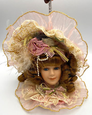 Vintage Christmas Holiday Elegance Pink Victorian Porcelain Head Ornament 2000 picture