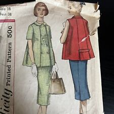 Vintage 1950s Simplicity 2395 Maternity Dress Top + Skirt Sewing Pattern 18 CUT picture
