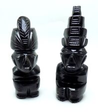 Obsidian With Gold Sheen Aztec Mayan Idol Figures Statues Set of 2 picture