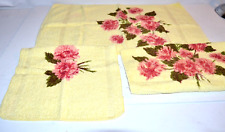 Vtg 60’s Cannon Hand Towels Wash cloth Pink Roses Multi Floral 22x13” USA picture