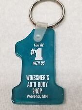 Woessner's Auto Body Shop Keychain Wadena Minnesota Plastic 1980s Vintage picture