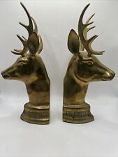 Pair Of Vintage Bronze Stag, Bronze Stag Bookend, Bronze buck head picture