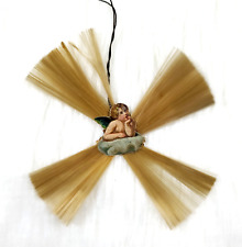 Antique Victorian German Scrap Angel on Spun Glass Christmas Ornament picture