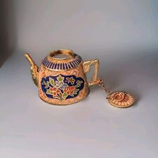 VTG Cloisonné Mini Asian Teapot Party Set Brass Enamel Dollhouse  picture