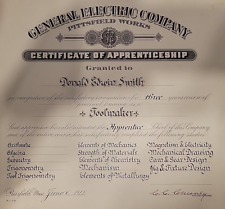 vintage 1922 General Electric certificate of apprenticeship picture