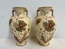 Antique Royal Devon England Porcelain Pair of Vases with Raised Gold Flowers Dec picture