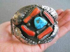 Native American Indian Turquoise Branch Coral Sterling Silver Cuff Bracelet  picture