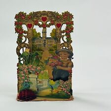 Antique Germany Embossed  Pull Out Valentin Fold Down 4 Levels Holiday Card picture