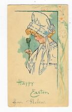 1908 Signed Easter Postcard Mckinley One Cent Girl Holding Flower picture