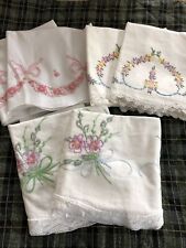 Lot of 3 Pair Vintage Embroidered Crochet Standard Pillowcase Sets picture