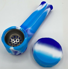 Silicone Tobacco Smoking Pipe with Metal Bowl & Cap Lid | Blue/light blue/white picture