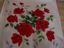 Vintage Wilendur Cotton Tablecloth ROYAL RED ROSES 54 x 68 COTTAGE CORE picture