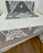 Vintage Antique Sheer Net Lace & Applique Twin Bedspread Bed Cover  YY895 picture