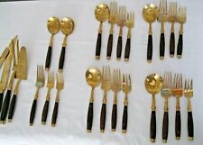 Vintage Silverware Gold  Brass Teak Lot of 28 pieces picture