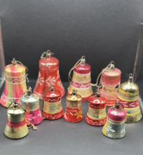 16 ANTIQUE Hand Painted Mercury Glass Bells with Clapper Christmas Ornaments picture