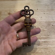 Skull Key Victorian Skeleton Castle Patina Cast Iron Metal Collector 1/4LB Large picture