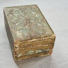 Vintage SMALL Painted Wood Trinket Box Florentine STYLE GOLD TEAL COLORS W/Flaws picture