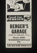 1950s Berger's Garage Auto Repair Leon W. Berger Phone 2981 Washingtonville PA picture