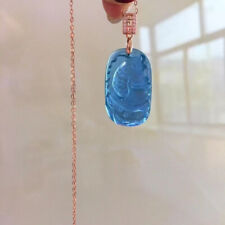 30*18mm Natural Blue Aquamarine Gemstone Translucent Carving Pendant AAA picture