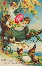 EASTER - Children In Nest Holding Huge Egg Postcard picture
