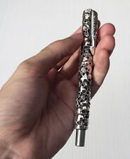 SKULL CARVING SOLID 925 STERLING SILVER PEN HANDMADE UNIQUE GOTHIC JEWELRY picture
