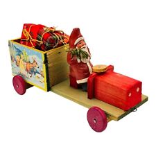German Antique Santa Claus In Wooden Truck With Gifts Belsnikel Marked Germany picture