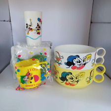 Vintage Disney Mickey Mouse & Friends (2) B-Handle Bowls (1) Cup (1) Glass picture