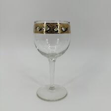 Culver Valencia Wine Glass Real 22k Gold Green Diamond Pattern Vintage MCM 6 In picture
