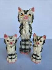 Vintage Ceramic Cat Family Mom & 2 Kittens W Chains Attached picture