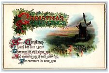 c1910's Christmas Greetings Windmill Holly Berries San Francisco CA Postcard picture