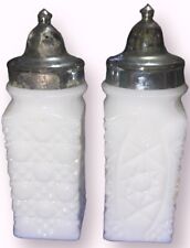 Vtg Milk Glass Salt Pepper Shakers Mid Century Cut Glass picture