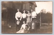 RPPC 2 Couples Stand & One Lady Sits w/Girl AZO 1904-1918 ANTIQUE Postcard 1329 picture