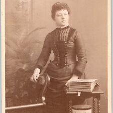 c1880s Amesbury, MA Young Lady Woman Album Book Cabinet Card Photo Thompson B19 picture