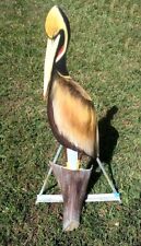 Brown Pelican bird Carved hand carved painted from palm tree frond original art picture
