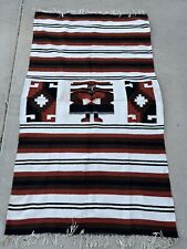 Vintage Handmade Hand Woven Wool Weaving Blanket Hanging 78” X 46” Aztec Mexican picture