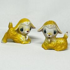 Anthropomorphic Vintage Yellow Baby Lamb Figurines Sheep Mid Century TWO Japan picture