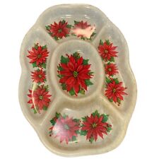 Poinsettia Christmas Plastic Serving Tray 18” MCM Divided Party Dish Vtg picture
