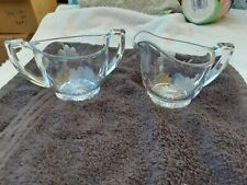 Vintage Heisey Wheel Etched Glass Sugar & Creamer Set Floral USA Made picture
