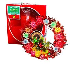 Vintage 18 Lighted Candle Wreath Christmas Tree Top Topper Red W/Box Holiday picture