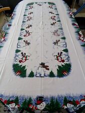 Vintage happy snowman Christmas holiday tablecloth 100
