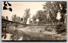 c 1910s RPPC Swimmers People Foot Bridge with Car in Water Real Photo Postcard picture