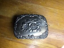 Vintage Trinket Box Silver Tone Velvet Lined Footed Ornate Small Made In Japan picture
