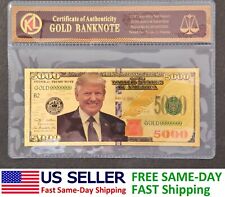 1Pc President Donald Trump Colorized $5000 Bill Gold Foil Banknote US w/ COA 🔥 picture