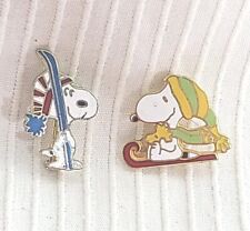 Two 2 Vtg 70s 80s Snoopy Enamel Aviva Ski Winter Theme Pin Button Taiwan Peanuts picture
