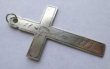 ANTIQUE SILVER ENGRAVED DATED FRENCH NUN'S CROSS 1873 SACRED HEART picture