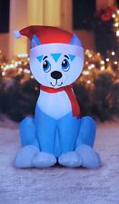 Gemmy 3.5' Airblown Christmas Inflatable Blue Husky Dog With Santa Hat Brand New picture