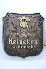 Vintage Heineken on Draught Beer Sign Wall Hanging Shield Plaque picture