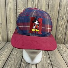 Vtg 90s Mickey Mouse Hat Spell Out Logo Disney Plaid Snap Back Baseball Dad Cap picture