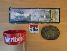 Vintage Marlboro Red Plastic Ashtray, Money Clip, Belt Buckle, & Sew-On Patch picture