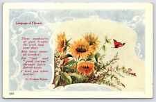 Greeting Card Language of Flowers, Sunflowers, White Heather, Butterfly, WB 1908 picture